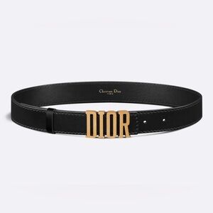 Authentic Women’s Dior D-Fence Black Leather Belt with Gold DIOR Buckle